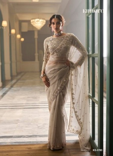 Off White Colour Iconic Vol 5 By Kimora Fancy Fabric Designer Beads Work Saree Ks 5783